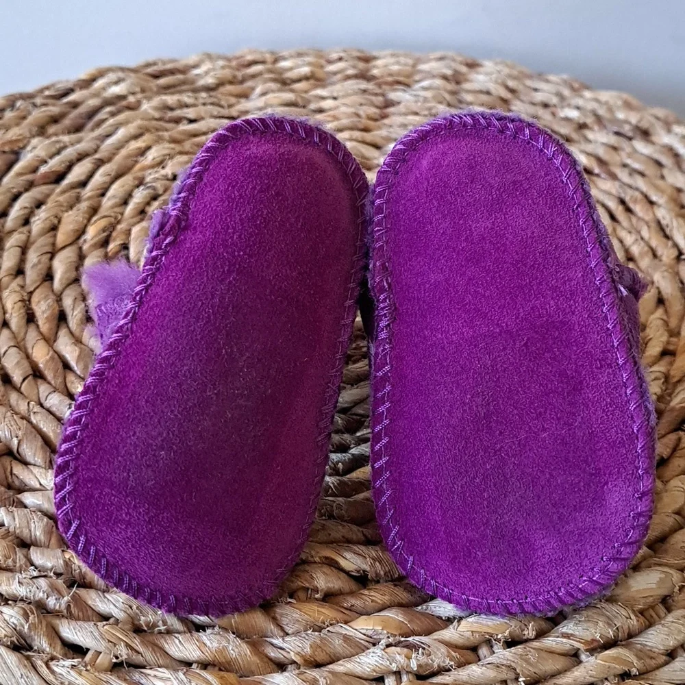 UGG Infant‎ Girls Erin Purple Suede Leather Polka Dot Print Pull-On Booties XS